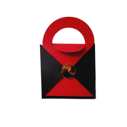 Set 10 buc, Cutie Cadou, din carton, forma gentuta, rosu si negru, 12 X 8 x 5 cm