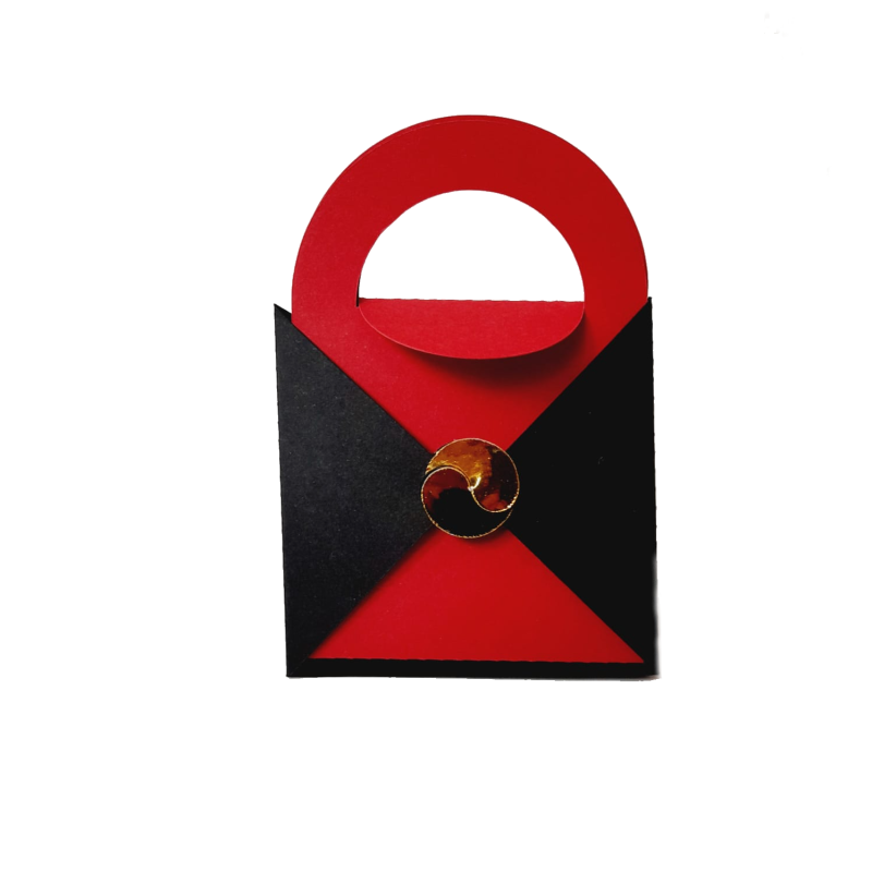 Set 10 buc, Cutie Cadou, din carton, forma gentuta, rosu si negru, 12 X 8 x 5 cm