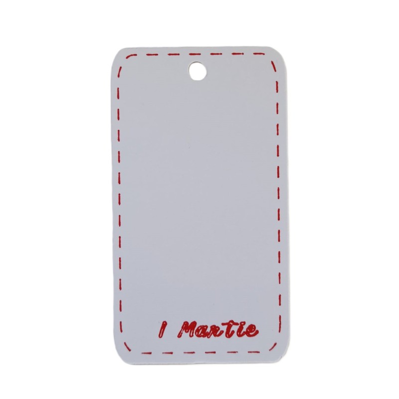 Set 50 buc, Carton pentru martisor, alb, cu rama rosie si spatiu pentru snur, 9x5 cm