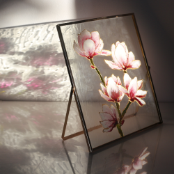 Tablou Vitraliu „Magnolii”, Rama Auriu Metalica 20x25 cm, pictat manual de Margot
