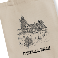 Sacosa din panza de bumbac natur, imprimata Castelul Bran, 41x37 cm