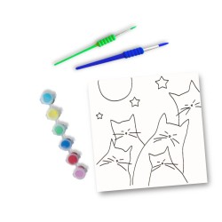 Kit creativ „Petrecerea pisicilor”, pictura in acrilic, pentru incepatori, panza 20x20 cm, creat manual in Atelierele lui Margot