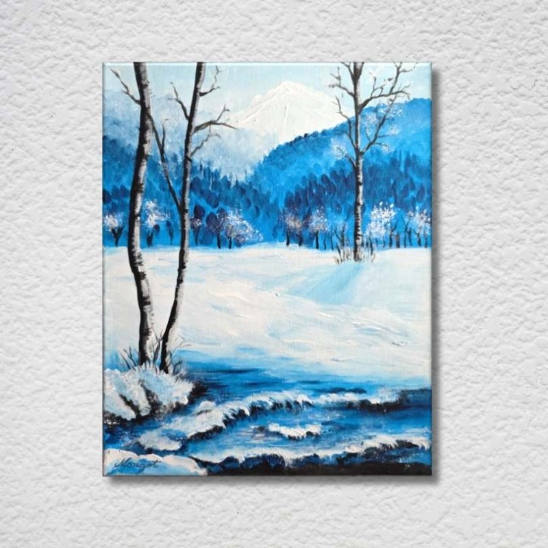 ,,O fereastra spre iarna si liniste", canvas pictat in acrilic, 24x30cm