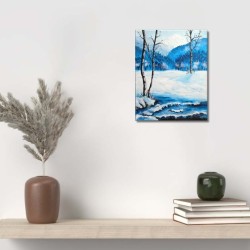,,O fereastra spre iarna si liniste", canvas pictat in acrilic, 24x30cm