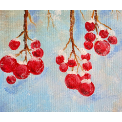 ,,Peisaj de iarnă – Prezență", pictura in acrilic pe canvas, 40x40cm